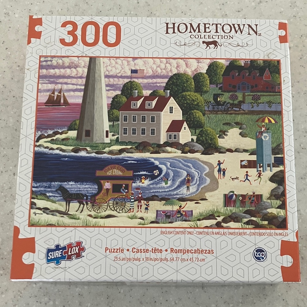 300 Pc "Cape Cod Beach Party" Coastal Scene Puzzle - Sailboat Ice Cream Umbrella
